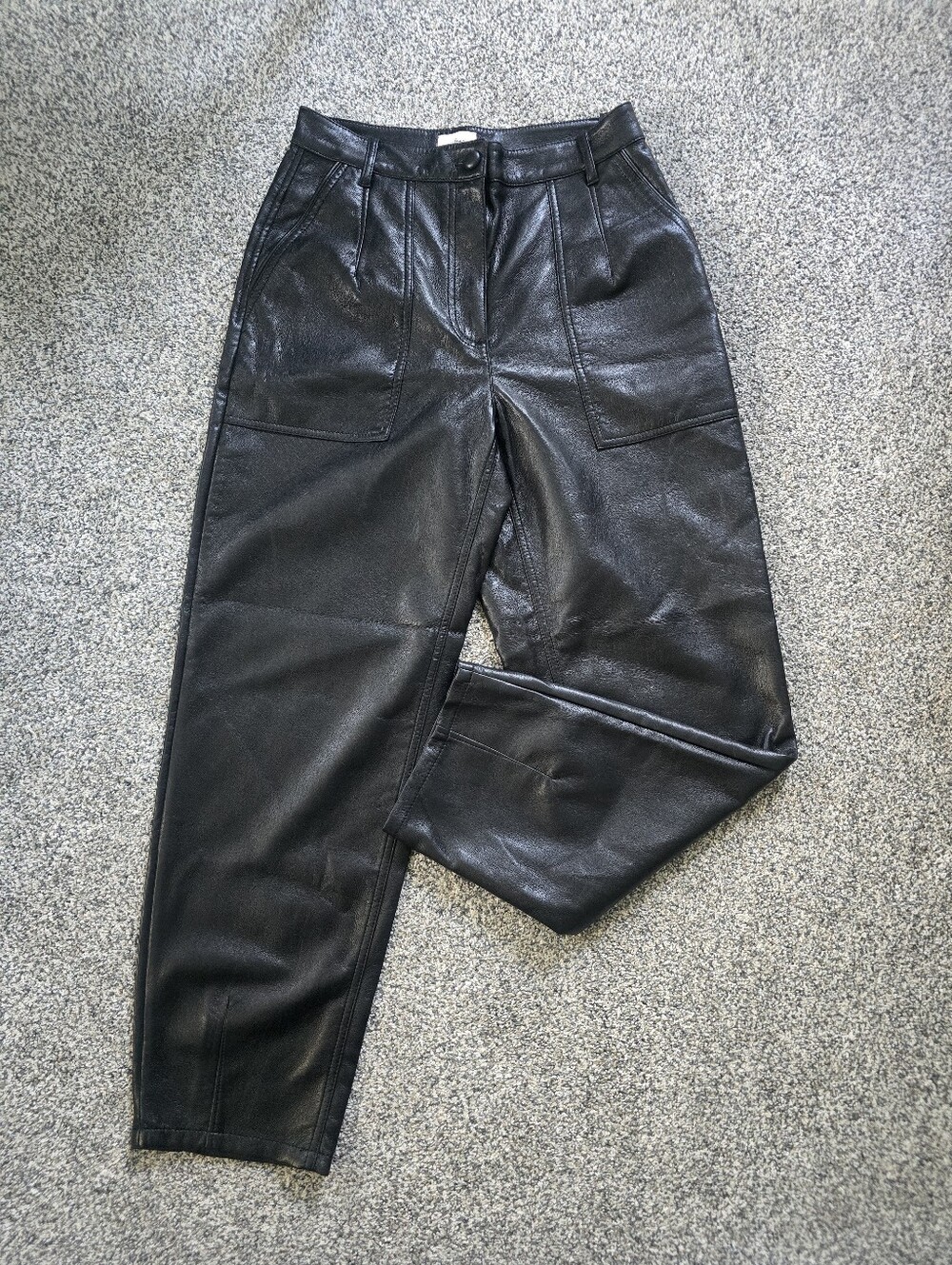 Aritzia Wilfred Nadia Vegan Leather High Rise Barrel Straight Pants Black 6